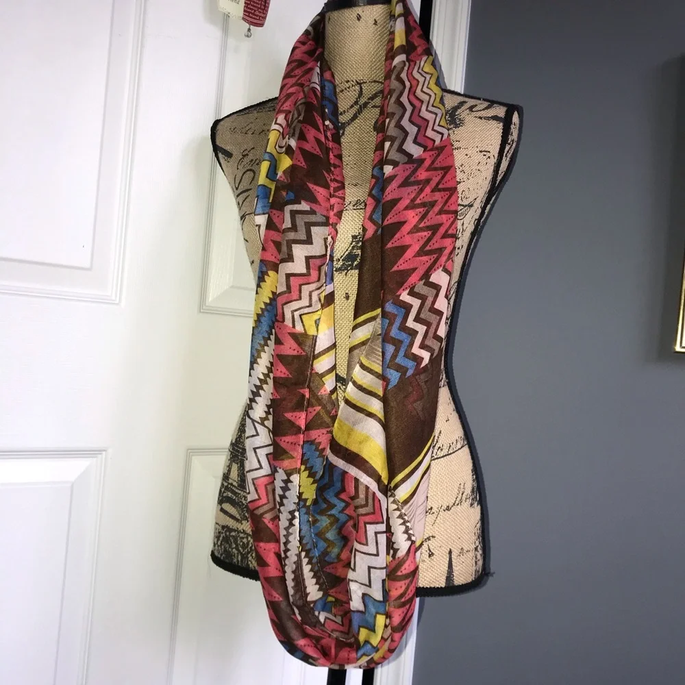 Bohemian Chevron Pattern Infinity Scarf 20” x 33”